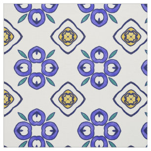 Yellow, Green and Blue Floral Damask Pattern Fabric