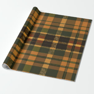 Yellow Green and Brown Plaid Rustic Cozy Pattern Wrapping Paper