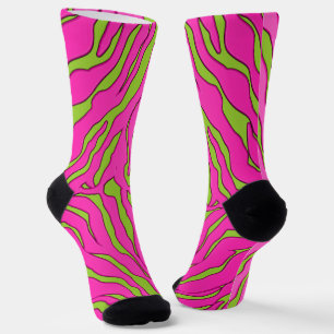 Yellow Green And Pink Tiger Stripes Animal Print 1 Socks