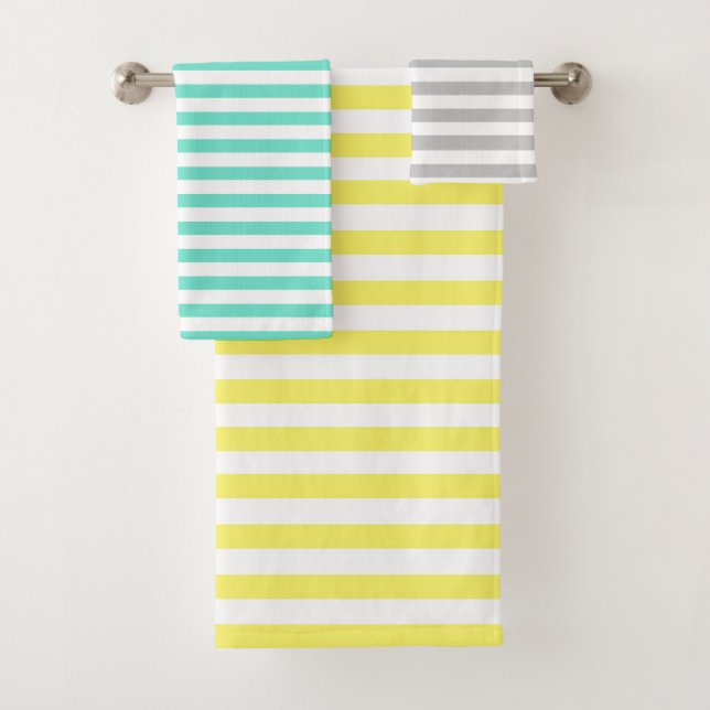 Yellow, Green and Purple Striped Bath Towel Set (Insitu)