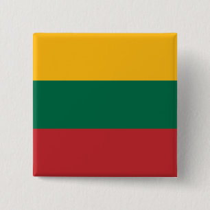 Yellow Green and Red Flag of Lithuania 15 Cm Square Badge