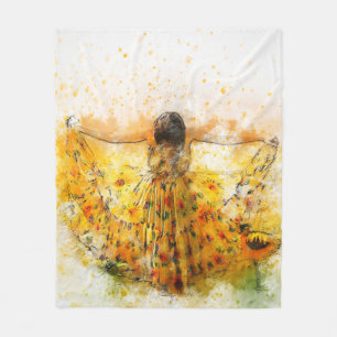 Yellow Green Beauty Watercolor Print Fleece Blanket
