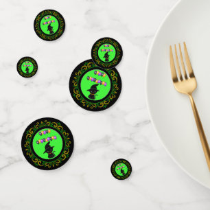Yellow Green Black Cat Happy Halloween Balloons Confetti
