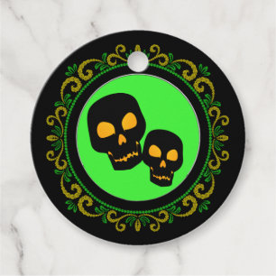 Yellow Green Black Skulls Halloween Favour Tags