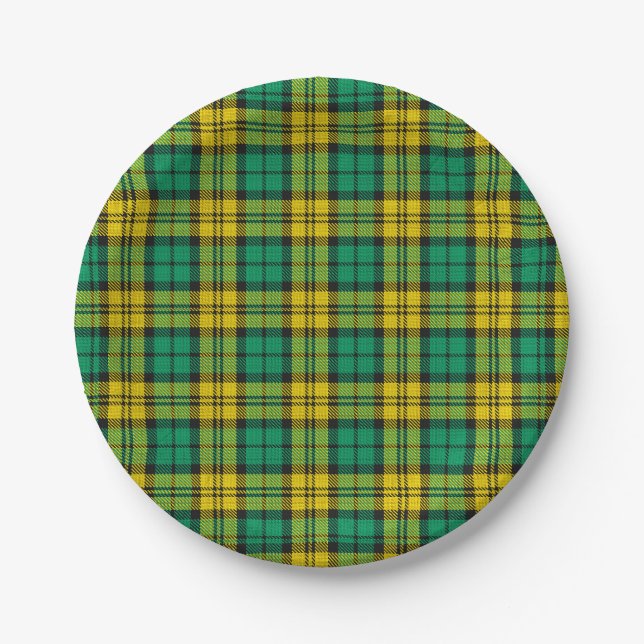 Yellow Green Blackwatch Campbell Tartan Plaid Paper Plate (Front)