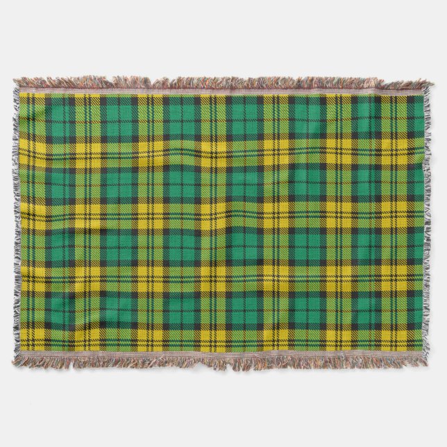 Yellow Green Blackwatch Campbell Tartan Plaid Throw Blanket (Front)