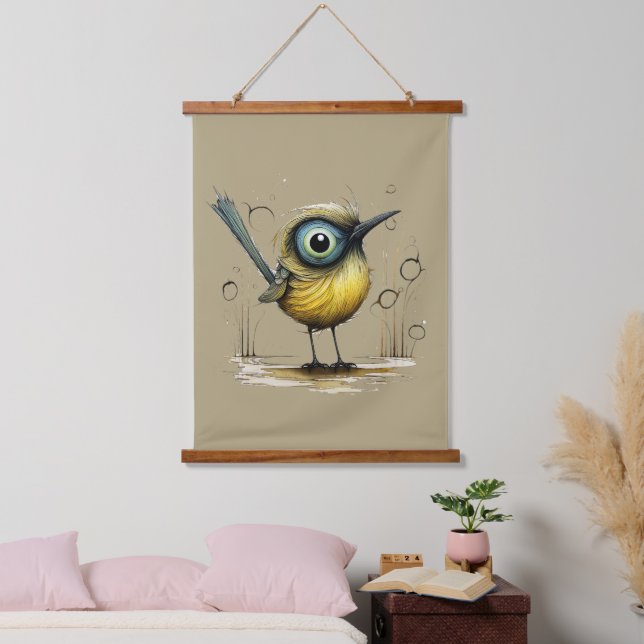 Yellow Green Blue and Black Abstract Mad Bird Hanging Tapestry (Bedroom)