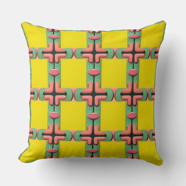 Yellow Green Blue Plaid Geometric Pattern Cushion (Front)