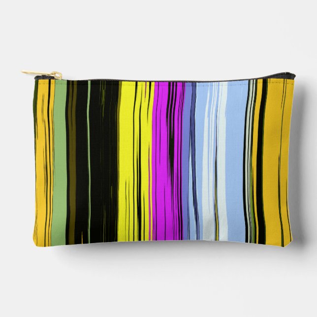 Yellow Green Blue Purple Black Vertical Stripes Accessory Pouch (Front)