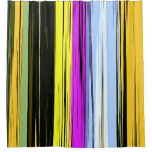 Yellow Green Blue Purple Black Vertical Stripes Shower Curtain