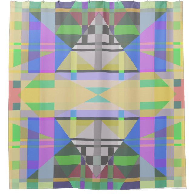 Yellow Green Blue Purple Geometric Shower Curtain (Front)