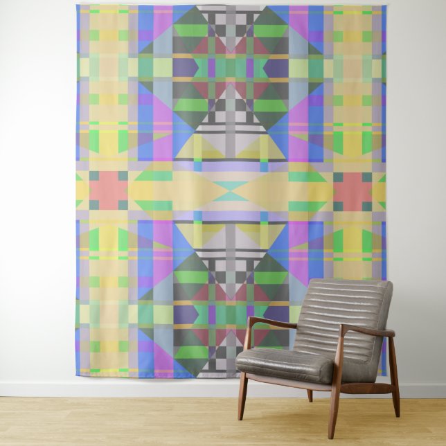 Yellow Green Blue Purple Geometric Tapestry (In Situ)