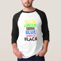 yellow green brown blue pink black snooker t-shirt