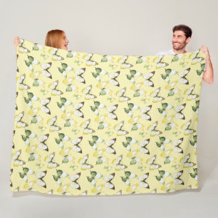 Yellow Green Butterflies Birthday Fleece Blanket