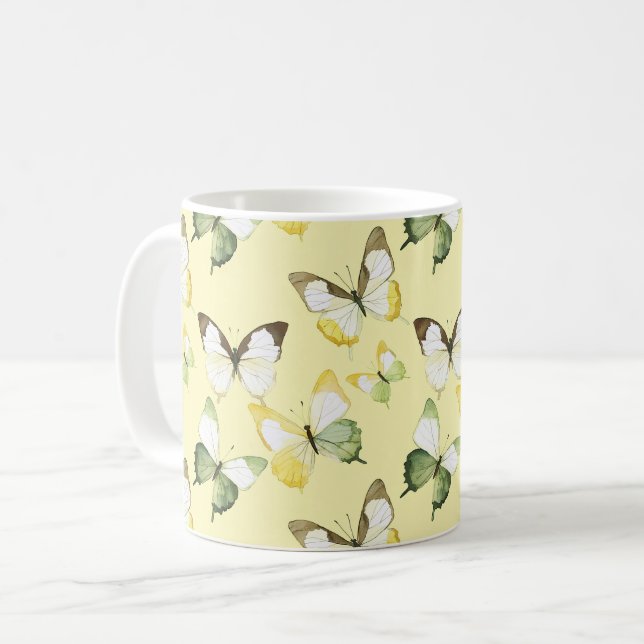 Yellow Green Butterflies Coffee Mug (Front Left)