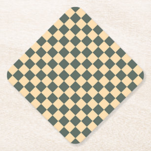 Yellow Green Checker Diamond Pattern Paper Coaster