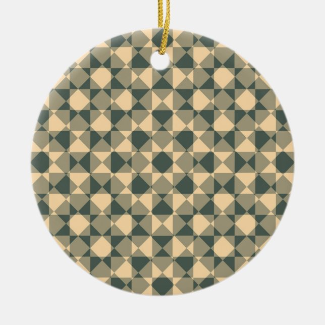 Yellow Green Checker Diamond Plaid Pattern Ceramic Tree Decoration (Front)