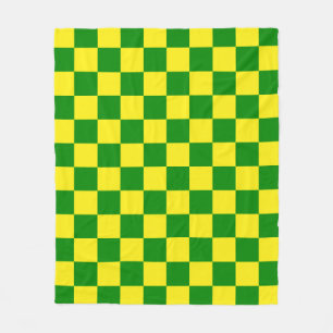 Yellow Green Chequered Check Pattern Fleece Blanket