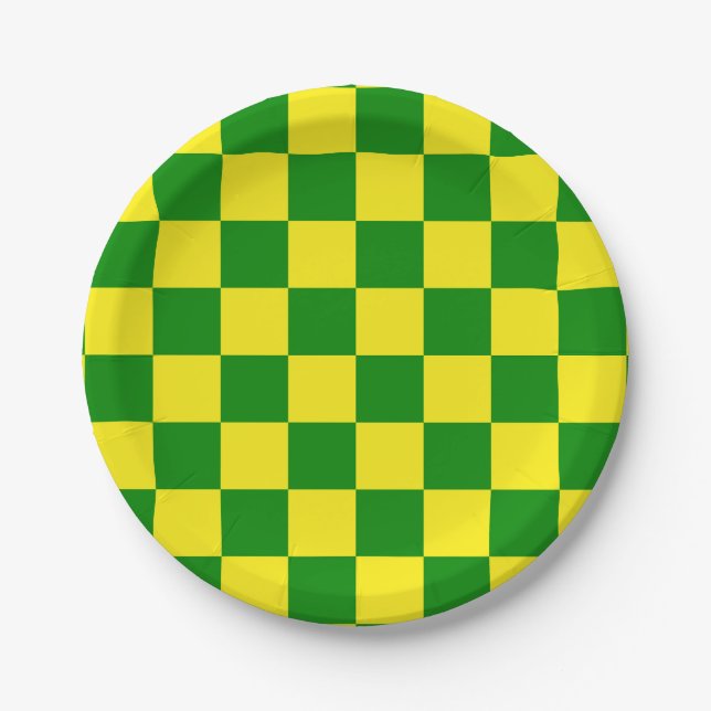 Yellow Green Chequered Check Pattern Paper Plate (Front)