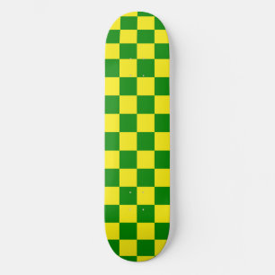 Yellow Green Chequered Check Pattern Skateboard