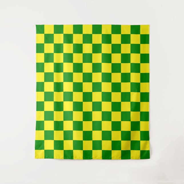 Yellow Green Chequered Check Pattern Tapestry (Front)