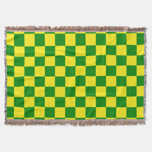Yellow Green Chequered Check Pattern Throw Blanket