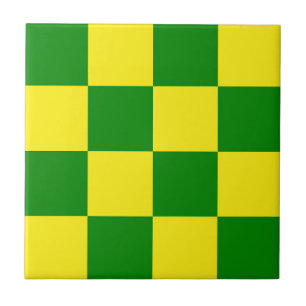 Yellow Green Chequered Check Pattern Tile
