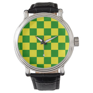Yellow Green Chequered Check Pattern Watch