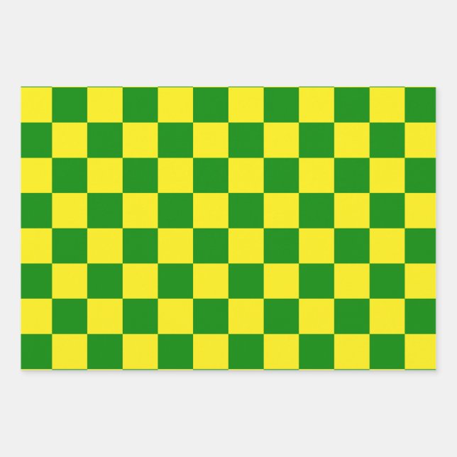 Yellow Green Chequered Check Pattern Wrapping Paper Sheet (Front)