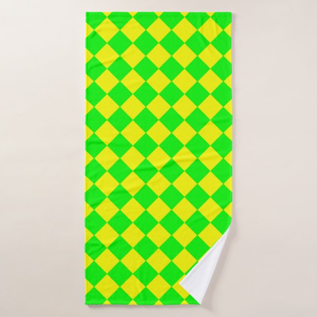 Yellow Green Chequered Diamond Pattern  Bath Towel (Bath Towel)