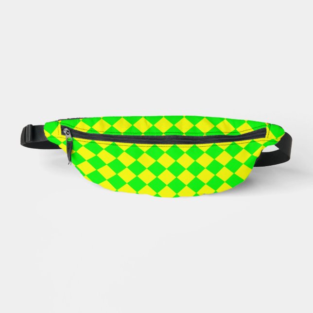 Yellow Green Chequered Diamond Pattern Bum Bags (Front)