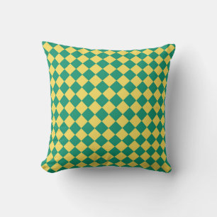 Yellow Green Chequered Diamond Pattern Cushion
