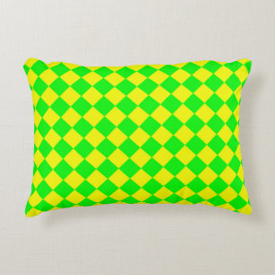 Yellow Green Chequered Diamond Pattern  Decorative Cushion