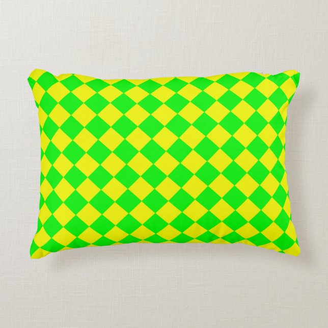 Yellow Green Chequered Diamond Pattern  Decorative Cushion (Front)