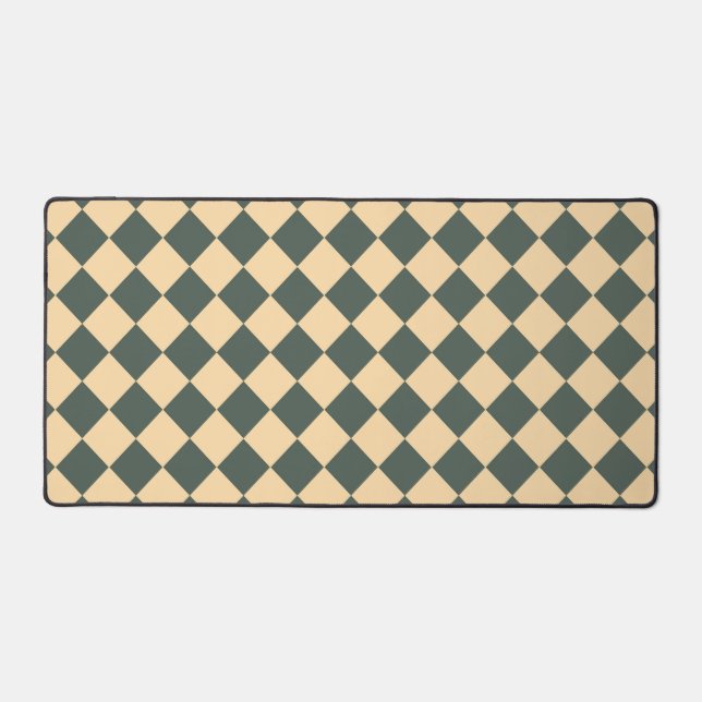 Yellow Green Chequered Diamond Pattern Desk Mat (Front)