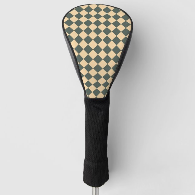 Yellow Green Chequered Diamond Pattern Golf Head Cover (Front)