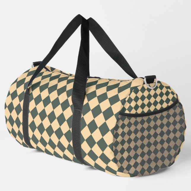 Yellow Green Chequered Diamond Pattern Large Duffle Bag (Right Corner)