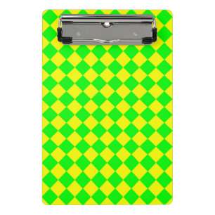 Yellow Green Chequered Diamond Pattern Mini Clipboard