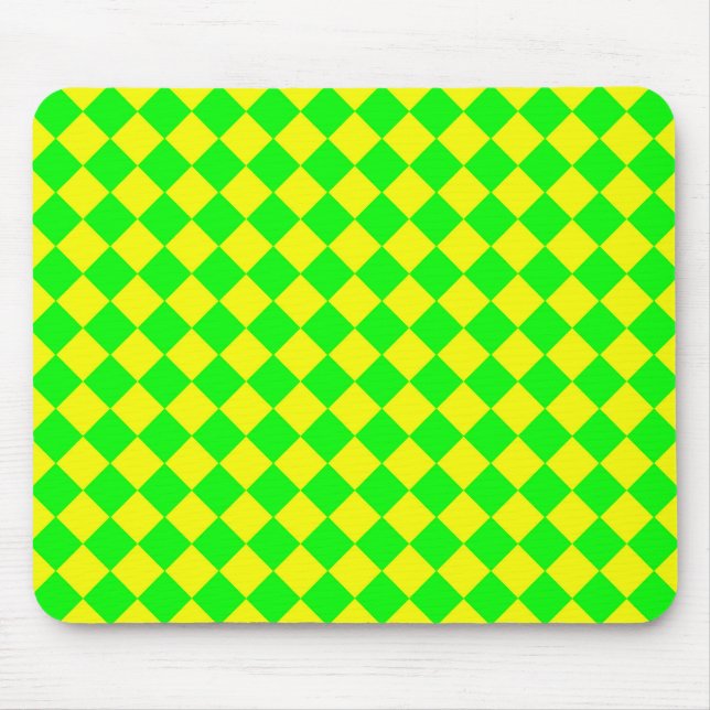 Yellow Green Chequered Diamond Pattern  Mouse Pad (Front)