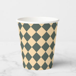 Yellow Green Chequered Diamond Pattern Paper Cups