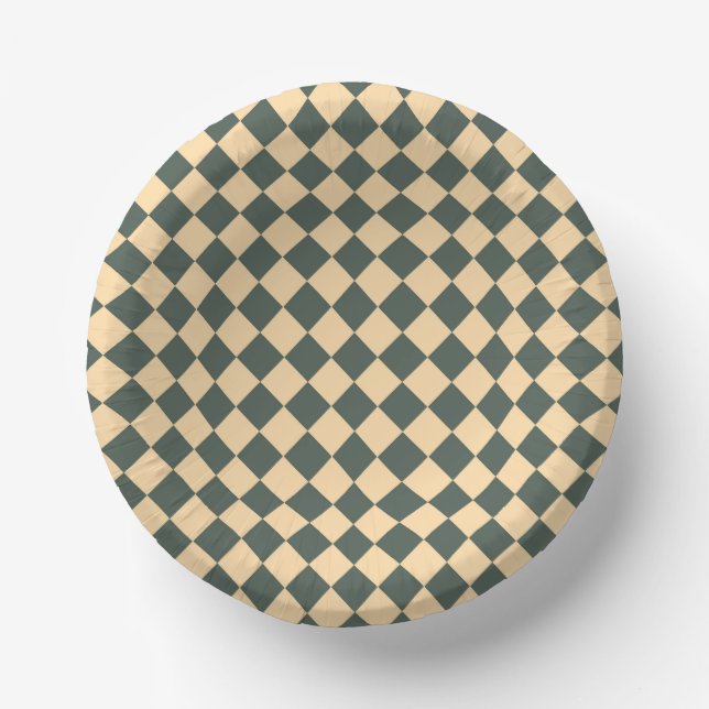 Yellow Green Chequered Diamond Pattern Paper Plate (Front)