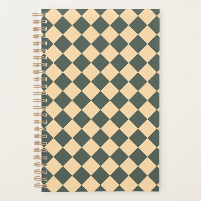 Yellow Green Chequered Diamond Pattern Planner (Front)