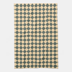 Yellow Green Chequered Diamond Pattern Tea Towel
