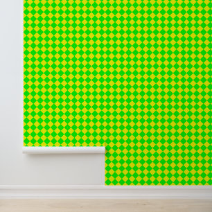 Yellow Green Chequered Diamond Pattern Wallpaper