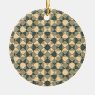 Yellow Green Chequered Diamond Plaid Pattern Ceramic Tree Decoration