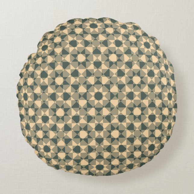 Yellow Green Chequered Diamond Plaid Pattern Round Cushion (Front)