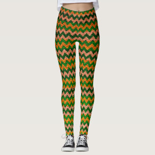 Yellow Green Chevron Modern Leather Leggings