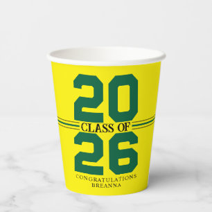 Yellow & Green Class of Personalised Graduation Paper Cups