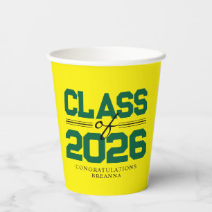 Yellow & Green Class of Year Graduation Paper Cups