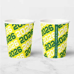 Yellow & Green Class Year Graduation Paper Cups